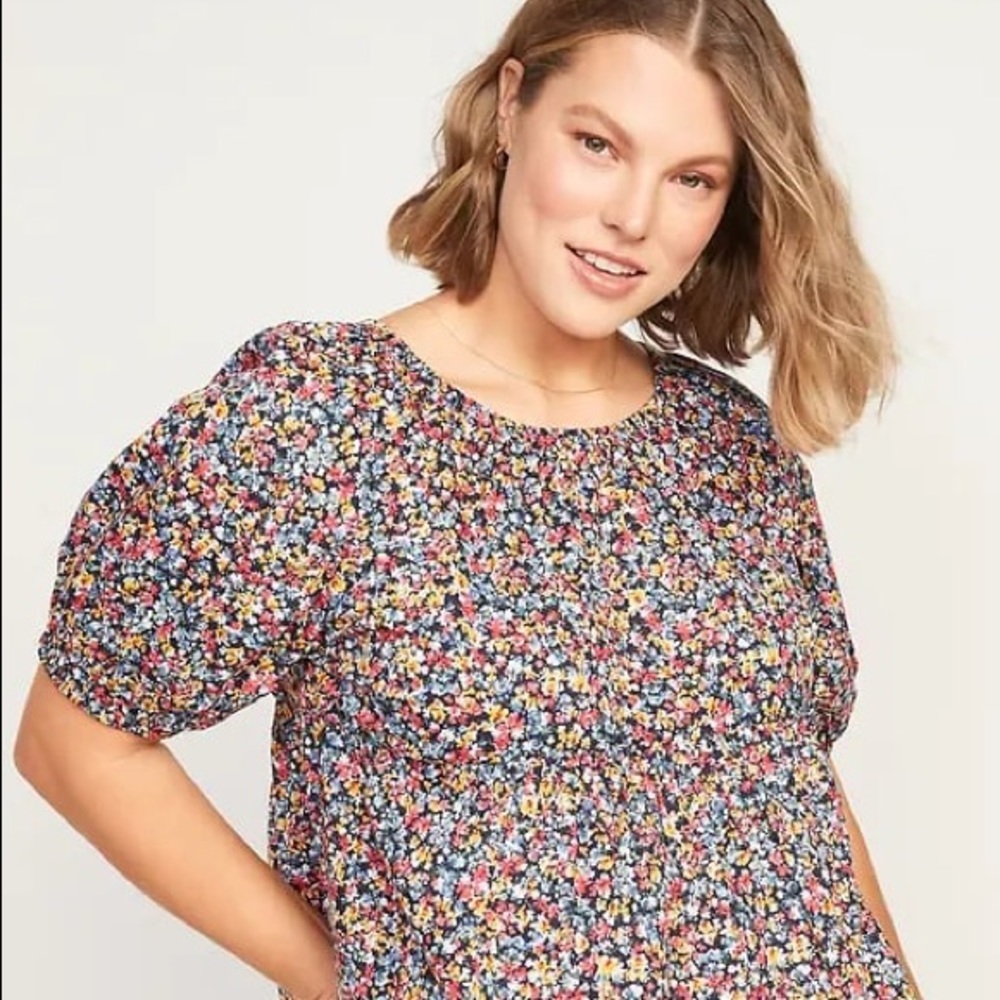 Old Navy Floral Print Puff Sleeve Babydoll Top Size XL